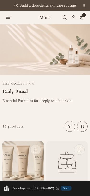 Collection banner on mobile with Theme default heading weight, photograph above the title and description