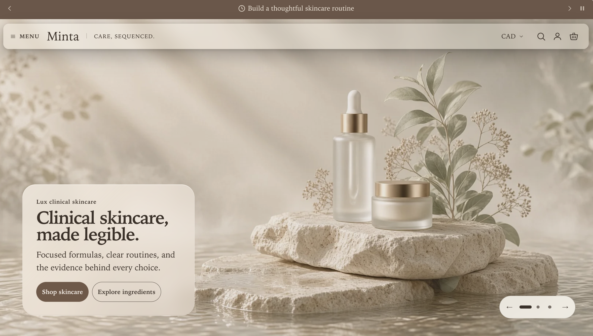 Manifest storefront with a transparent compact one-row Studio Menu bar