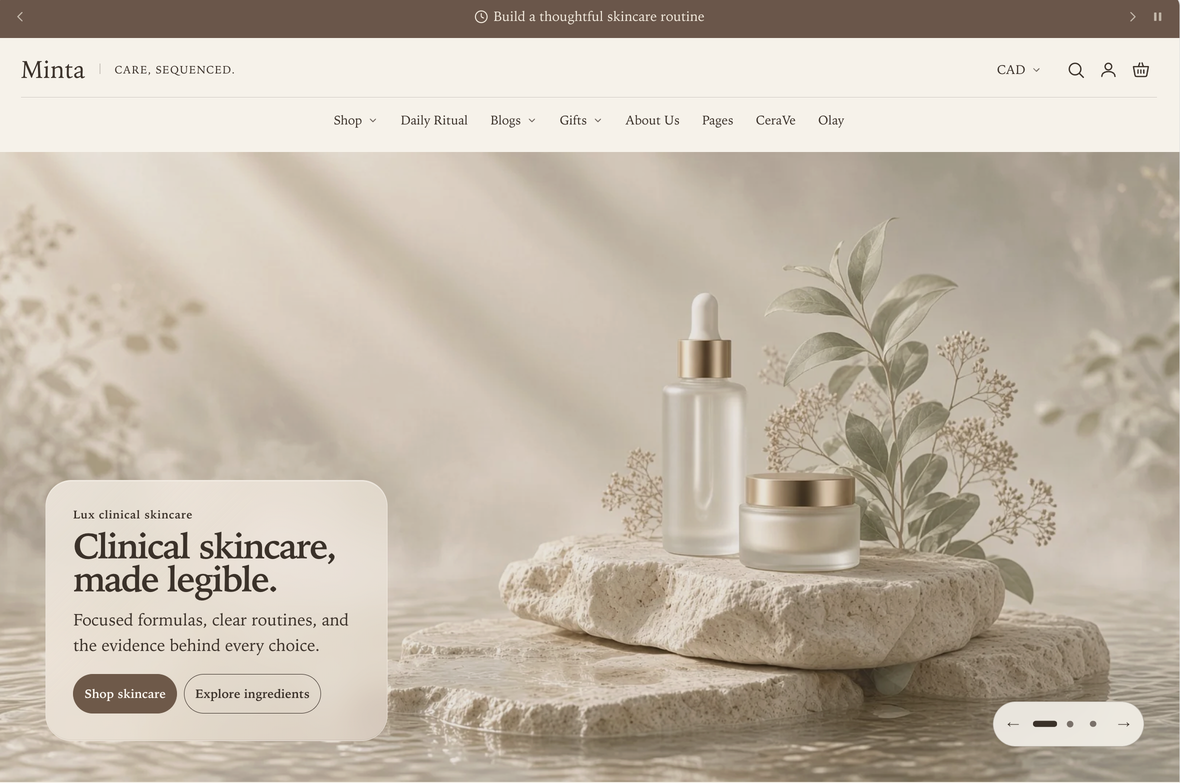 Manifest storefront with a solid Fine outline navigation rail and no routine links