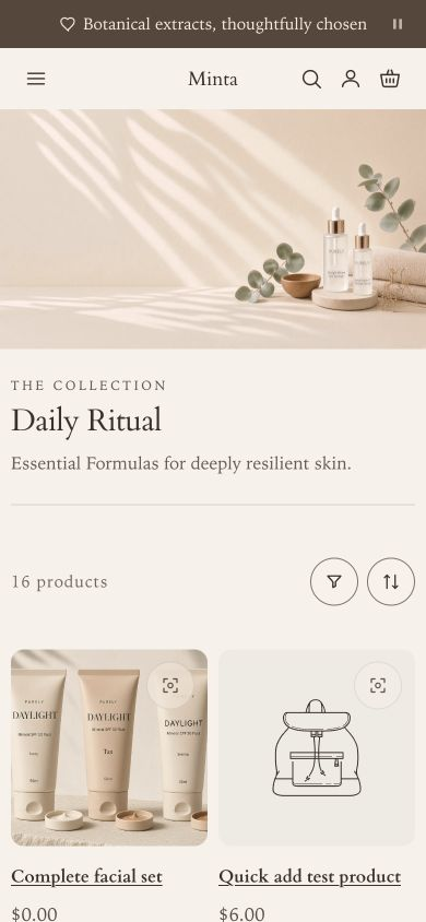 The Collection banner section rendered at mobile width